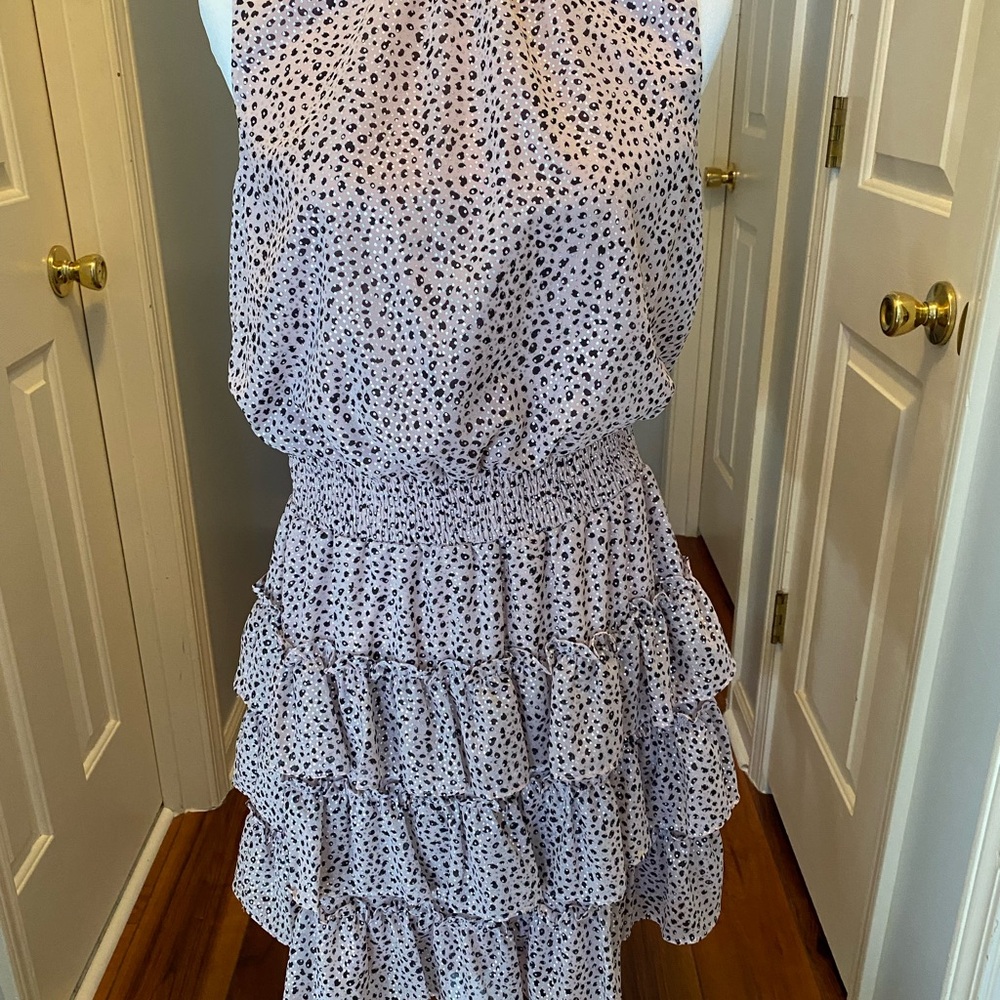 MSK Purple Polka Dot Tiered Dress